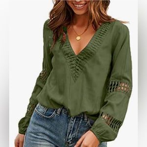 Green crochet cutout long blouse